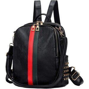 Women's Big Black Pu Leather Mini Backpack Purse Cute Fashion Shoulder Bag